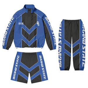 Custom <b>Men</b>’s Windbreaker Tracksuit Set Blue Grey Color Block Sportswear <b>Jacket</b> and Shorts Set Streetwear Athletic Training Suit - Product Image 5