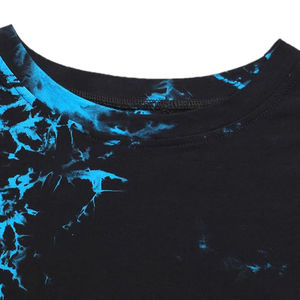 <b>Tie</b> Dye Batwing Sleeve Crop Top <b>Men's</b> O-Neck Knitted Oversized Casual T-Shirt With Pattern Print Blue <b>Black</b> - Product Image 6