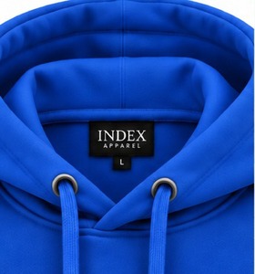 Sudadera con capucha azul para hombre, de estilo urbano, de gran tamaño, de tejido grueso, con etiqueta privada, bordada, de la marca Index Apparel. - Product Image 3