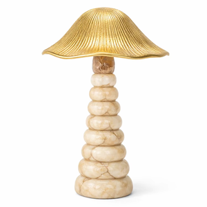 ของตกแต่งโต๊ะรูปเห็ดสีทองพร้อมฐานหินอ่อนสีเบจ เรซิ่นและอะลูมิเนียม ของตกแต่งหรูหราสำหรับการตกแต่งภายในสไตล์โมเดิร์น - Product Image 1