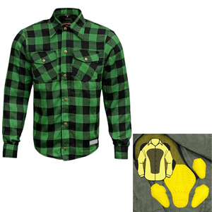 Chemise en flanelle doublée de Kevlar vert et noir avec chemise de motard renforcée en aramide et chemise de protection homologuée CE pour homme - Product Image 5