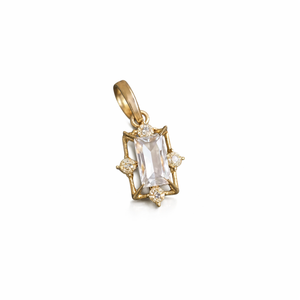 Collier pendentif en or massif 14 carats avec diamant baguette de 1,5 ct et pierres latérales, chaîne vintage avec cadre étoilé, cadeau pour elle - Product Image 5