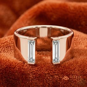 Anillo de Moissanita con Corte Baguette, Anillo Abierto de Banda Ancha en Oro Rosa, Anillo de Boda para Mujer, Joyería Fina, Diseño de Lujo - Product Image 2