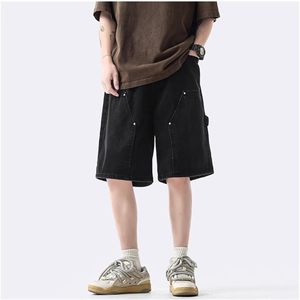 Pantalones Cortos Cargo Negros para Hombre, Color Sólido, Cintura Elástica, Corte Medio, Transpirables, Casuales, Tipo Bermuda con Bolsillos - Product Image 6