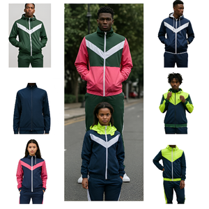 Vêtements de sport unisexes de haute qualité, ensemble veste coupe-vent et pantalon à fermeture éclair personnalisée, 100% polyester, imperméable et respirant - Product Image 3