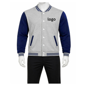 Wholesale French Terry Men's Stand Collar Varsity <b>Jacket</b> Plus Size Solid Color Embroidered Wool Liner Waterproof custom logo - Product Image 1