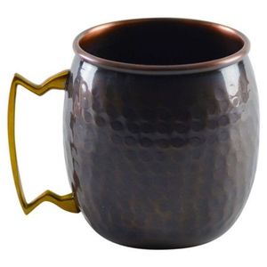 Mug à Moscow Mule en cuivre martelé antique - Tasse à bière en cuivre pur de 16 oz avec poignée en laiton, verre à cocktail de luxe en métal, mugs de bar - Product Image 1