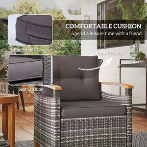 Set Bistrot in Vimini Grigio per Esterni con Cuscini, Arredamento da Patio per Veranda, Cortile, Giardino e Luoghi Sportivi - Product Image 5