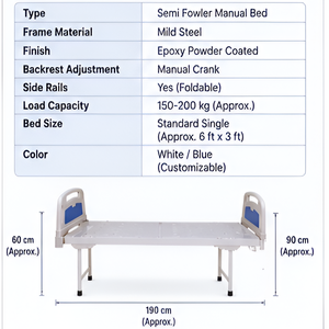 Manual Hospital <b>Bed</b> Semi Fowler Adjustable Patient <b>Bed</b> with <b>Side</b> <b>Rails</b> - Product Image 5
