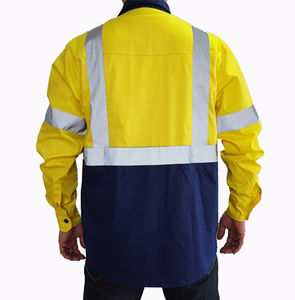 Camisa de Trabajo de Manga Larga de Alta Visibilidad, Impermeable, Transpirable, Antiestática, de Algodón, con Cinta Reflectante - Product Image 2