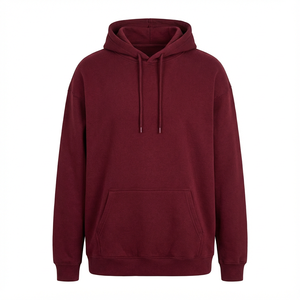 Men's Khaki Hooded Sweatshirt Solid Color Oversized Fit Casual Knitted <b>Fabric</b> Pocket Design Autumn Wear - Product Image 2