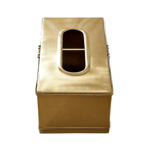 Porte-mouchoirs rectangulaire en métal au design admirable avec finition dorée, élégant distributeur de serviettes pour la décoration de la maison ou du bureau - Product Image 1