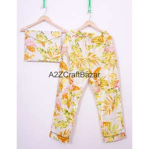 ชุดนอนผ้าฝ้ายพิมพ์ลายดอกไม้สำหรับผู้หญิง ทำด้วยมือ 100% เอวยางยืดนุ่ม แขนยาว เหมาะเป็นของขวัญเพื่อนเจ้าสาว - Product Image 4