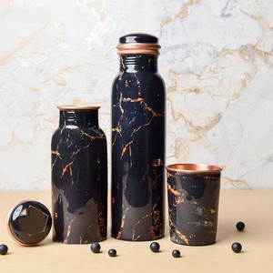 <b>Grey</b> Printed Copper Water Bottle and Tumbler Set Handmade Drinkware Designer <b>Grey</b> Copper Bottle with Matching Tumbler Set - Product Image 3