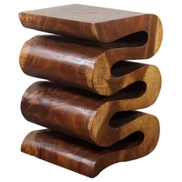 Table basse moderne en bois sculpté, design courbé, en bois de Suar massif, écologique, durable, artisanale, forme unique, mobilier pour la maison