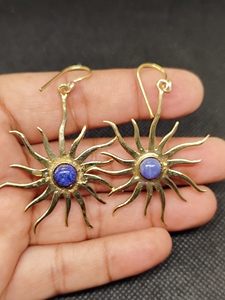Natural Lapis Lazuli Brass Dangle Drop <b>Earrings</b> Gold Plated Handmade Gemstones Women Boho Jewelry Gift Wholesale - Product Image 4