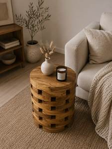 Natural <b>Teak</b> Wood Side <b>Table</b> Round Accent Stool Handmade Living Room <b>Bedside</b> Ottoman Furniture Housewarming Tabletop - Product Image 5
