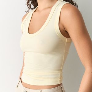 Camiseta sin mangas de punto acanalado, cuello redondo, transpirable, de alta elasticidad, sexy, informal, ajustada, para yoga, para mujer. - Product Image 3