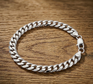 Bracelet et collier chaîne gourmette cubaine 8 mm avec saphir serti clos |   Argent sterling |   Fermoir à ressort |   Plaqué or rose |   Cadeau - Product Image 2