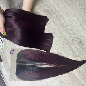 Precio de fábrica 100% Virgen cruda vietnamita Trama humana encaje peluca rizo birmano Color Borgoña Super doble extensiones de cabello dibujado - Product Image 2