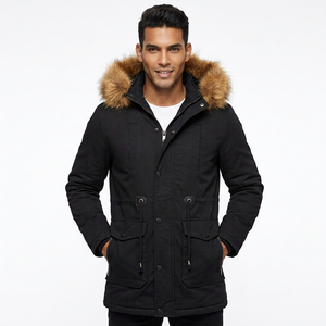 Veste matelassée à capuche pour homme, hiver, doublure épaisse en polyester, fermeture éclair, manches longues, style décontracté, noire, respirante à l'avant - Product Image 6