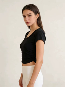 Top Corto de Punto para Mujer, Estilo Vintage, Sólido, Transpirable, Ecológico, Ajustado, Estilo Y2K, Blusa Corta de Manga Corta para Salir - Product Image 2