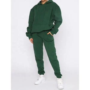 Conjunto Deportivo Impermeable con Capucha Verde Unisex, Sudadera y Pantalones de Chándal de Algodón con Estampado Geométrico, Estilo Urbano Informal para Otoño - Product Image 1
