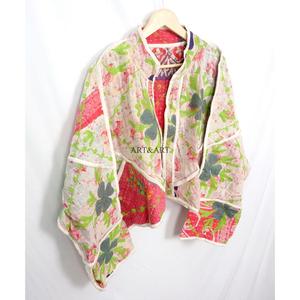 Beautiful Handmade 100% Cotton <b>Kantha</b> <b>Jacket</b> Mandarin Collar Full Sleeves Breathable Eco-Friendly All Season Fashionable Design - Product Image 5