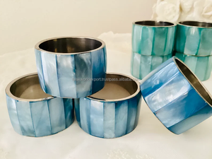 Rond moderne de luxe ronds de serviette couleur bleue en vrac gros vaisselle en métal matériel pour mariages fête événements Falak exportation mondiale - Product Image 3