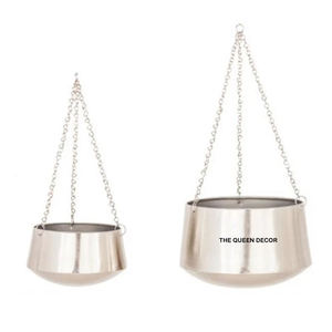 Juego de 2 macetas decorativas de metal con acabado en blanco y dorado, de forma redonda y elegante. - Product Image 6