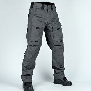 Pantalon cargo gris pour homme, taille haute, plusieurs poches, style vêtements de travail en toile, séchage rapide, pour l'automne - Product Image 6