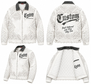 Custom Men <b>White</b> Denim <b>Jacket</b> Vintage Washed Cropped <b>Jacket</b> With Rhinestone Streetwear Fashion Outerwear Premium <b>Jacket</b> For Men - Product Image 3
