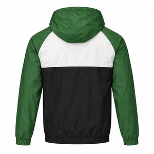 Veste coupe-vent unisexe écologique imperméable à blocs de couleur 100% polyester légère et sportive avec fermeture éclair Hiver Vert Noir - Product Image 2