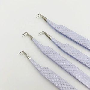 Venta al por mayor profesional blanco 90 grados pinzas de extensión de pestañas de alta calidad de acero inoxidable plata brillo puntiagudo personalizado - Product Image 6