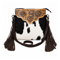 Sac bandoulière zippé en cuir de vachette pleine fleur Western, motif floral, sac à main de voyage en cuir véritable pour femme