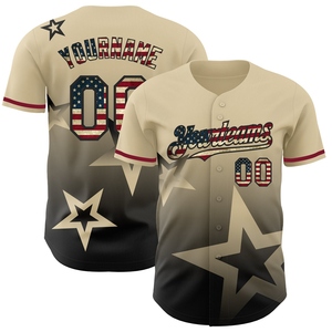 Maillot de baseball authentique OMMIZ INDUSTRY, style vintage drapeau USA, noir, dégradé 3D, étoiles scintillantes, vente en gros, best-seller - Product Image 1