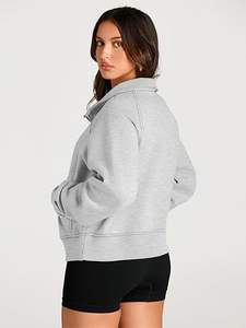 Sudadera con capucha de peso pesado para mujer con media cremallera y lavado ácido, sudaderas oversize personalizadas para mujer - Product Image 3