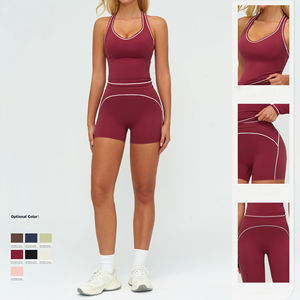 Ensemble de yoga sans couture personnalisé 4 pièces : Leggings côtelés taille haute, soutien-gorge de sport, séchage rapide, respirant, vêtements de sport pour femmes, gym, fitness, entraînement - Product Image 5