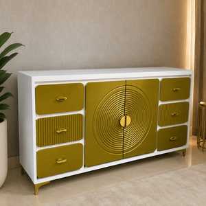 Modern Designer <b>Sideboard</b> Cabinet with <b>Storage</b> Drawers and Decorative Doors for Living Room Dining Room Hallway Wooden Console - Product Image 1