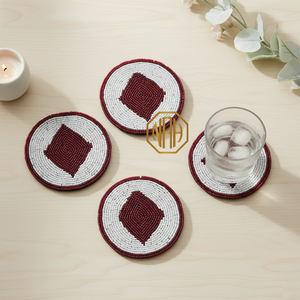 Modern Edition Handcrafted Beaded Eco-Friendly Tea Coaster Black White Spade Design Round Elegant Table Accent 100mm Diameter - Product Image 4