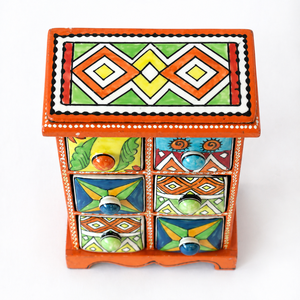 Handcrafted Wooden Blue Pottery 6 <b>Drawer</b> <b>Storage</b> Cabinet Decorative Organizer for Home Decor - Product Image 4