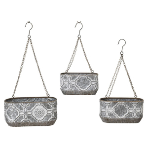 Jardinière suspendue style ferme en métal galvanisé pour intérieur et extérieur, pot décoratif mural pour plantes aromatiques avec finition lavée - Product Image 1