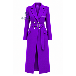 NCNW Abrigo Largo Cruzado con Cinturón para Mujer, Solapa con Muescas, Manga Larga, Estilo Formal y Elegante - Product Image 1
