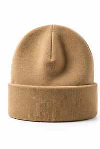 Bonnet en acrylique beige à revers, couleur unie, chapeau d'hiver unisexe décontracté - Product Image 2
