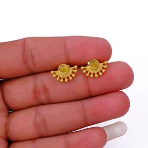 Sunburst Yellow <b>Cats</b> Eye Zircon Stud Earrings Rhodium Plated Handmade Gemstone Trendy Wholesale Supplier Studs - Product Image 4