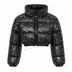 Chaqueta Corta Acolchada de Invierno para Mujer OEM con Pedrería, Impermeable y Resistente al Viento, 100% Poliéster, Hecha a Medida - Product Image 1