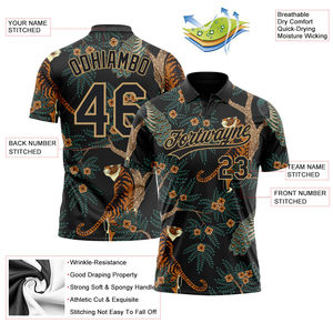 Camiseta Deportiva de Manga Corta para Hombre, Diseño Nuevo, Personalizada con Nombre de Equipo, Color Negro y Dorado Antiguo, Estampado 3D de Tigre y Pavo Real, Secado Rápido y Transpirable, Venta al Por Mayor - Product Image 3