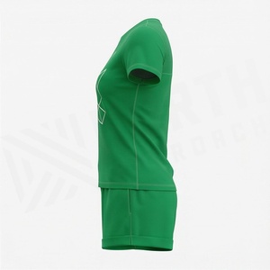 Ensemble de sport 2 pièces pour femme, imprimé géométrique vert, t-shirt à manches courtes et short au-dessus du genou, coupe régulière, séchage rapide, tricoté - Product Image 3