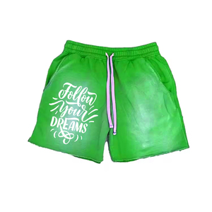 Short de survêtement vintage épais à cordon de serrage, style streetwear, avec deux poches latérales, effet délavé et vieilli, unisexe - Grande Vente - Product Image 2