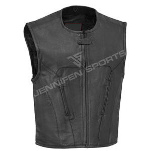 Gilet de motard en cuir de vachette perforé, fermeture éclair croisée, multi-poches, pour hommes, OEM ODM - Product Image 1